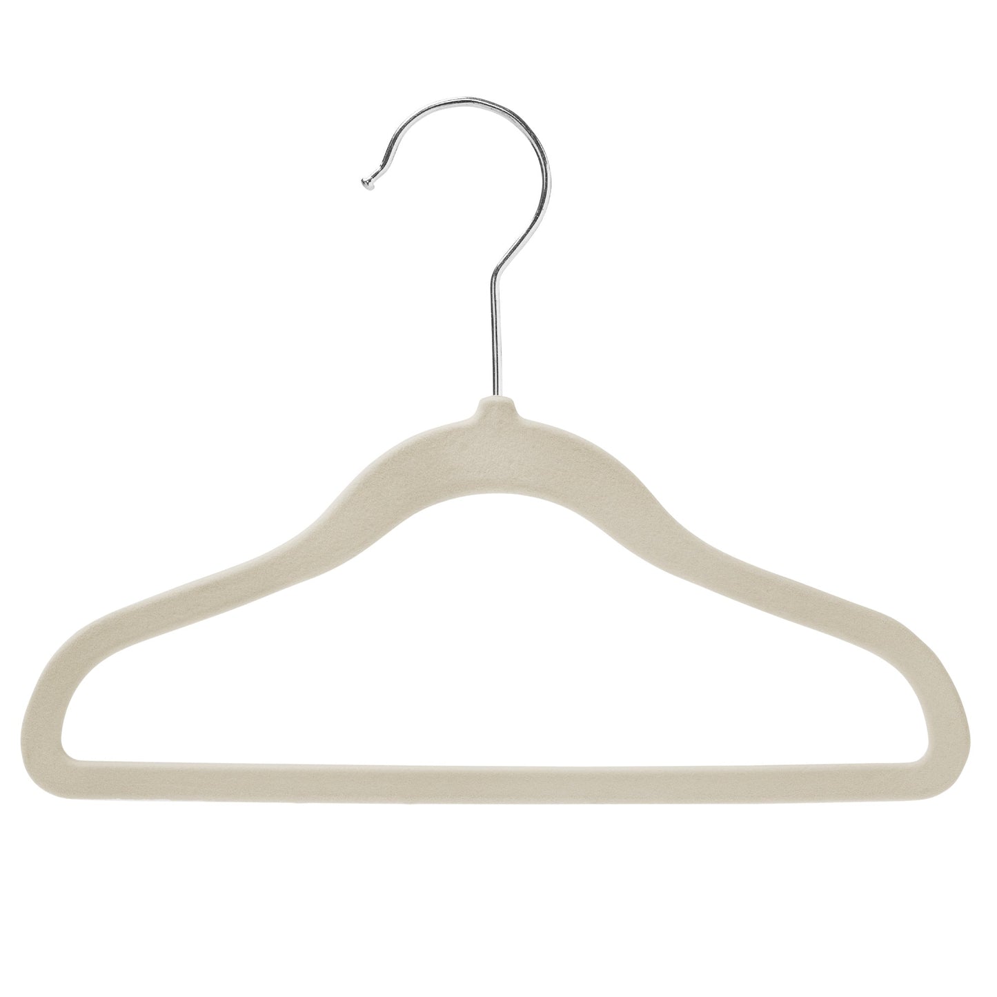 25cm Baby Size Slim-Line Ivory Velvet Coat Hanger with Chrome Hook Sold in 20/50/100 - Rackshop Australia