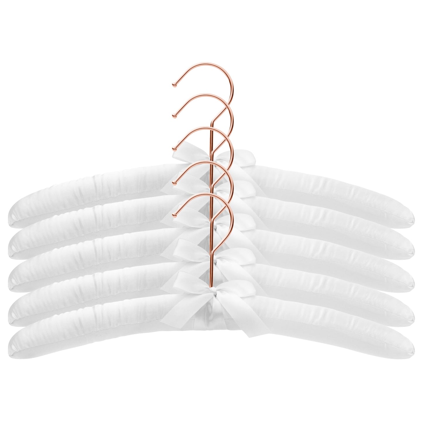 38cm White Satin Padded Coat Hangers with Rose Gold Hook- Sold in Bundle of 10/25/50 - Rackshop Australia