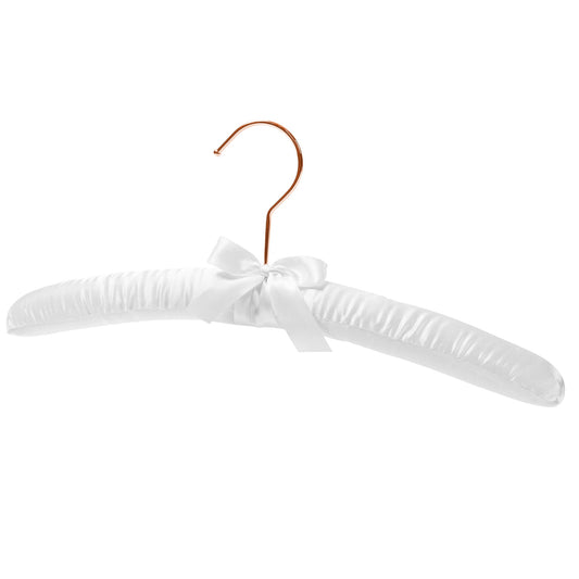 38cm White Satin Padded Coat Hangers with Rose Gold Hook- Sold in Bundle of 10/25/50 - Rackshop Australia