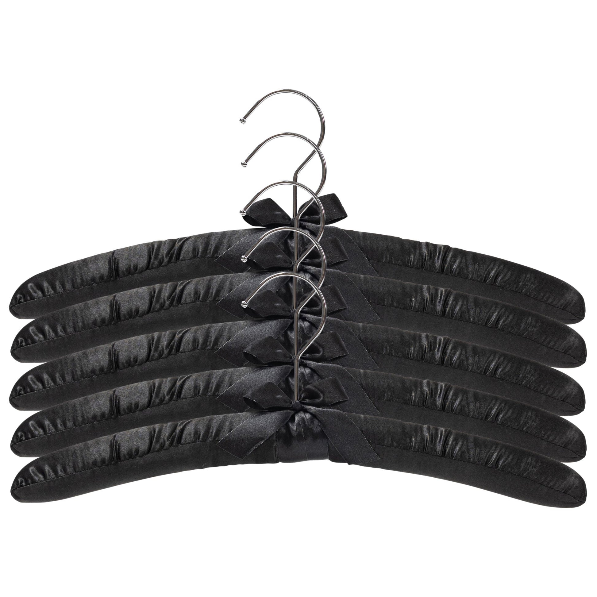 38cm Black Satin Padded Coat Hanger with Chrome Hook-Sold in Bundle of 10/25/50 - Rackshop Australia