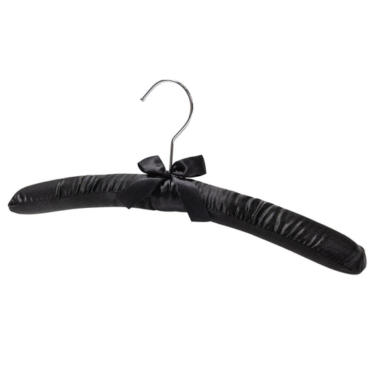 38cm Black Satin Padded Coat Hanger with Chrome Hook-Sold in Bundle of 10/25/50 - Rackshop Australia