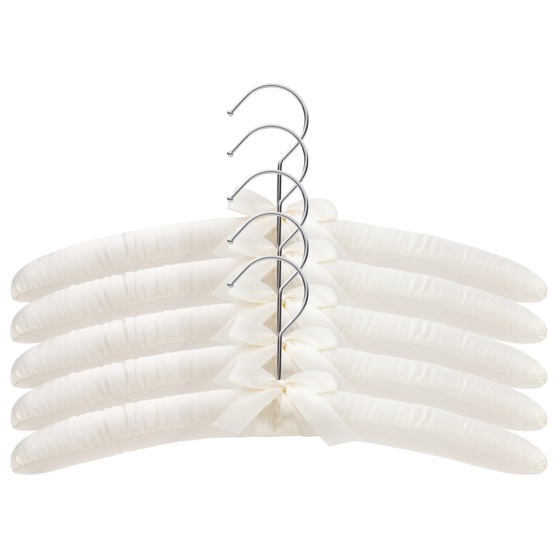 38cm Ivory Satin Padded Coat Hanger with Chrome Hook-Sold in Bundle of 10/25/50 - Rackshop Australia