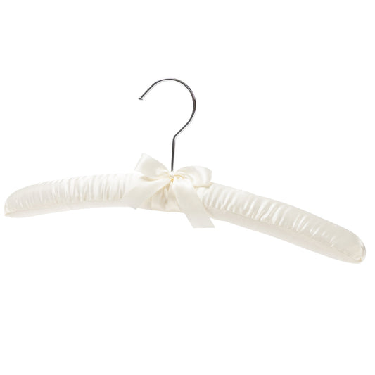 38cm Ivory Satin Padded Coat Hanger with Chrome Hook-Sold in Bundle of 10/25/50 - Rackshop Australia