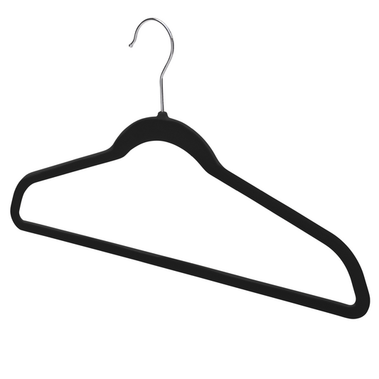 43cm Slim-Line Black Velvet Coat Hanger with Chrome Hook Sold in Bundles of 20/50/100 - Rackshop Australia