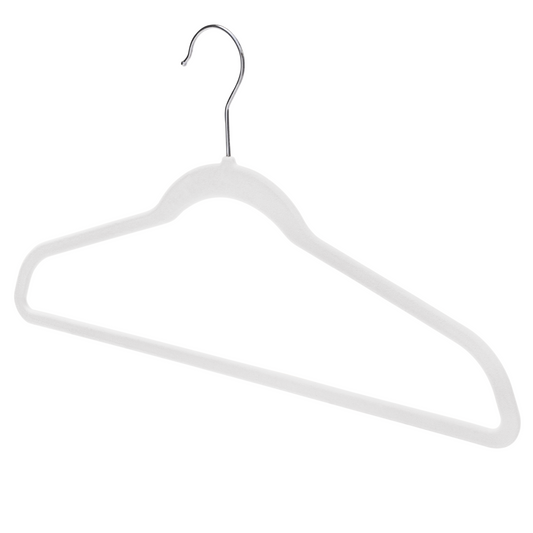 43cm Slim-Line White Velvet Coat Hanger with Chrome Hook Sold in Bundles of 20/50/100 - Rackshop Australia