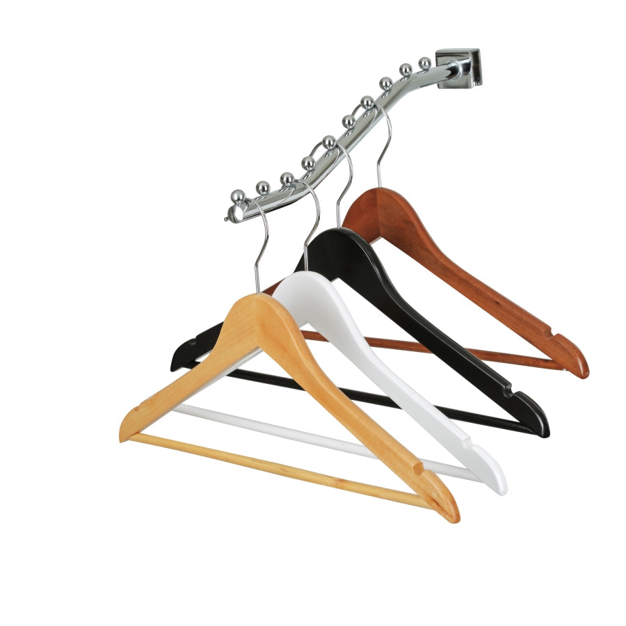 43cm Black Wooden Coat Hanger With Bar 12mm thick Sold in Bundle of 25/50/100 - Rackshop Australia