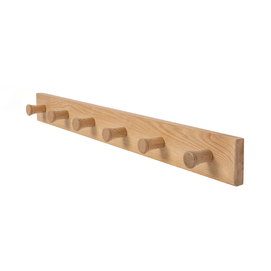 Solid Oak Wood Wall Coat Rack/Hanger With 6 Extra Thick Non Slip Pegs (92cm Long) - Rackshop Australia