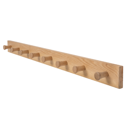 Solid Oak Wood Wall Coat Rack/Hanger With 8 Extra Thick Non Slip Pegs (108cm Long) - Rackshop Australia