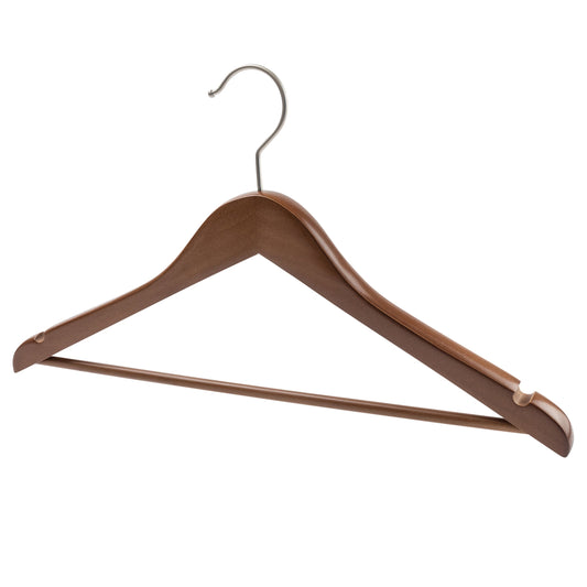 43cm Premium Walnut Wood Coat Hanger With Bar 20mm Thick Sold in 5/10/25 - Rackshop Australia