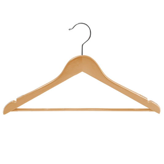 43cm Natural Wooden Suit Hanger With Bar 14mm thick With Soft Rubber Sold in 25/50/100 - Rackshop Australia
