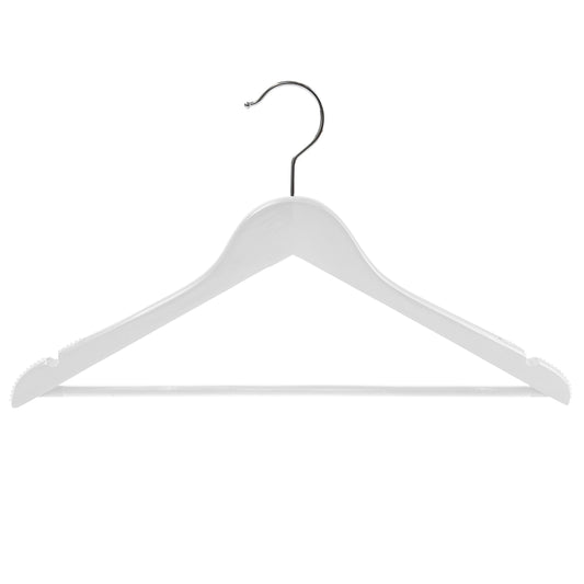 43cm White Wooden Suit Hanger With Bar 14mm thick With Soft Rubber Sold in 25/50/100 - Rackshop Australia