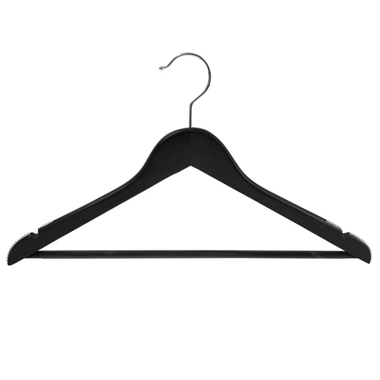 43cm Black Wooden Suit Hanger With Bar 14mm thick With Soft Rubber Sold in 25/50/100 - Rackshop Australia