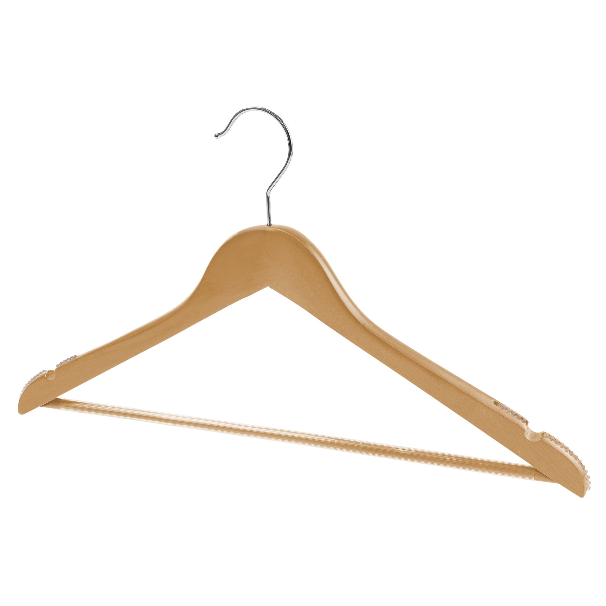 43cm Natural Wooden Suit Hanger With Bar 14mm thick With Soft Rubber Sold in 25/50/100 - Rackshop Australia