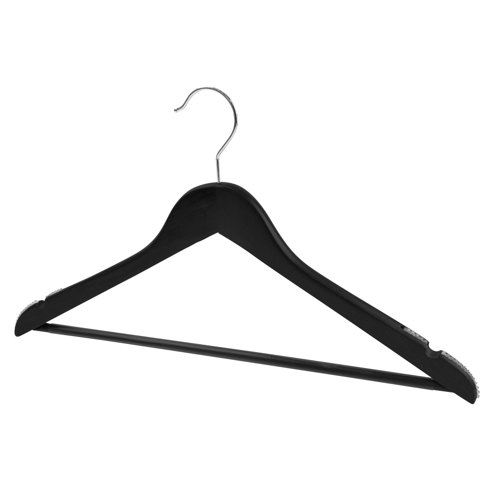 43cm Black Wooden Suit Hanger With Bar 14mm thick With Soft Rubber Sold in 25/50/100 - Rackshop Australia