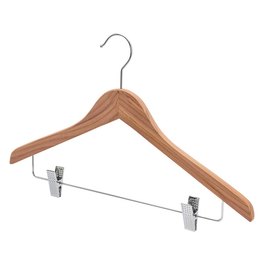 43cm Premium Combination Natural Cedar Coat Hanger with Clips 12mm thick -Sold In Bundles of 5/25/50 - Rackshop Australia