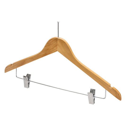 43cm Natural Wooden Anti-Theft Coat Hanger With Clips (WITHOUT HOOK) 12mm thick Sold in Bundle of 25/50/100 - Rackshop Australia