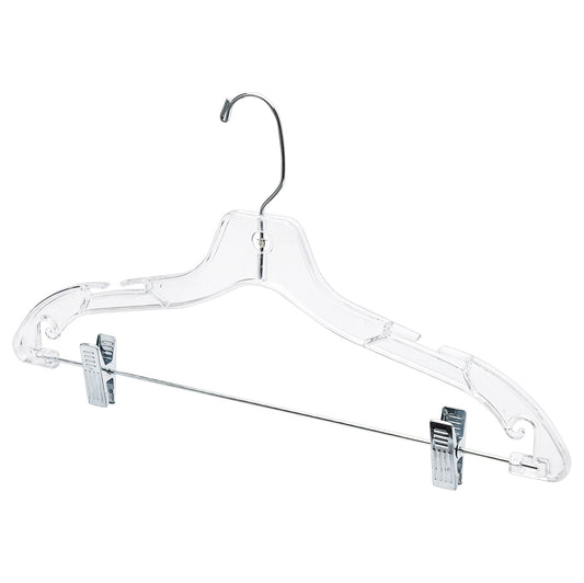 43cm Clear Plastic Combination Hanger with Clips (100% transparent) Sold in Bundles of 25/50/100 - Rackshop Australia