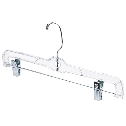 35.5cm Clear Plastic Pant/Skirt Hanger With Clips (100% transparent) Sold in Bundles of 25/50/100 - Rackshop Australia