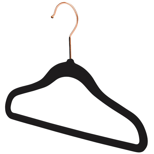 25cm Kids Size Slim-Line Black Velvet Suit Hanger with ROSE GOLD Hook Sold in Bundles of 20/50/100 - Rackshop Australia