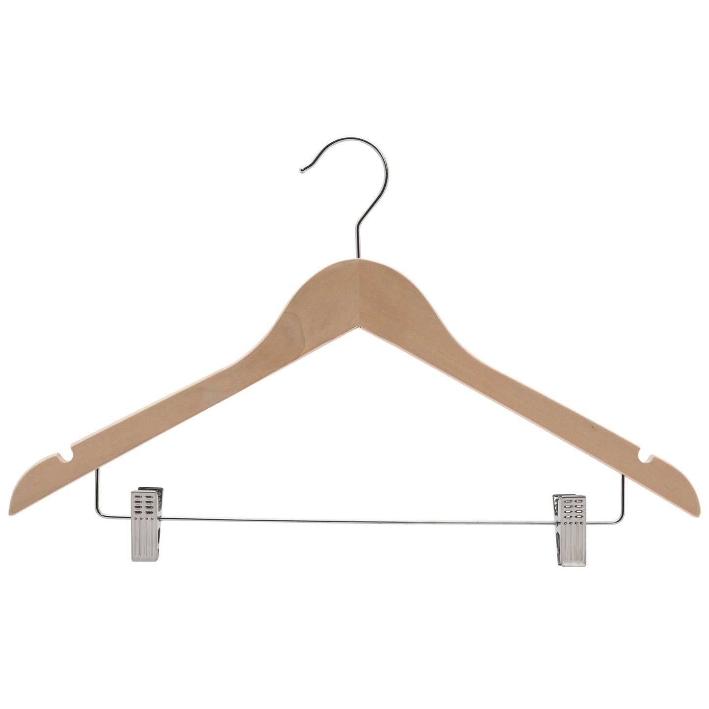 43cm Premium Raw Wood Combination Coat Hanger With Clips - NO Lacquer 12mm thick Sold in Bundle of 25/50/100 - Rackshop Australia