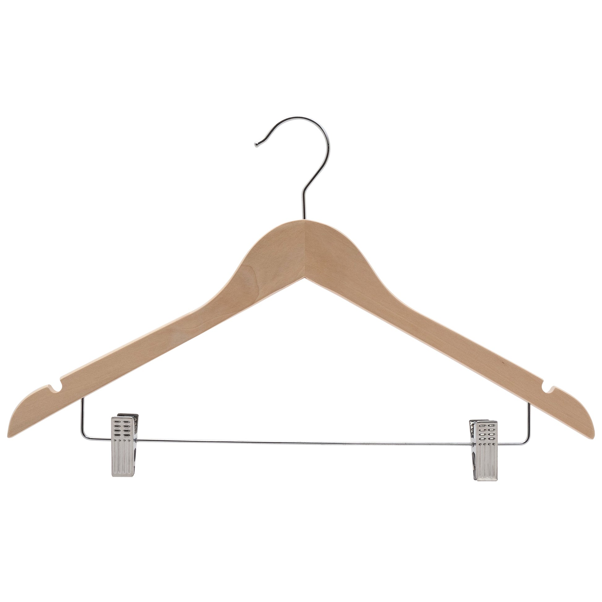 43cm Premium Raw Wood Combination Coat Hanger With Clips - NO Lacquer 12mm thick Sold in Bundle of 25/50/100 - Rackshop Australia