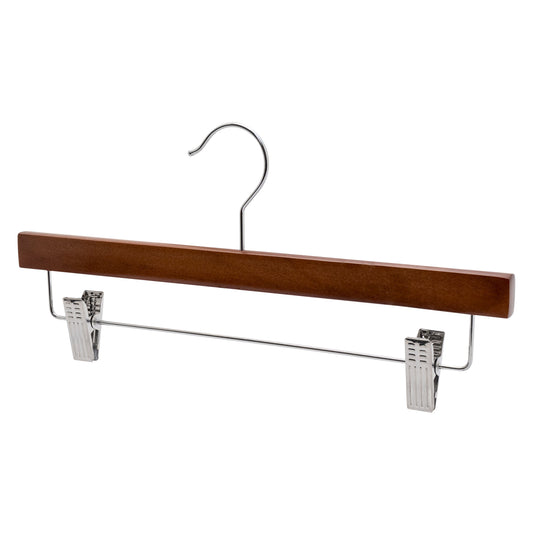 35.5cm Walnut Wooden Pant Hanger With Clips Sold in Bundle of 25/50/100 - Rackshop Australia