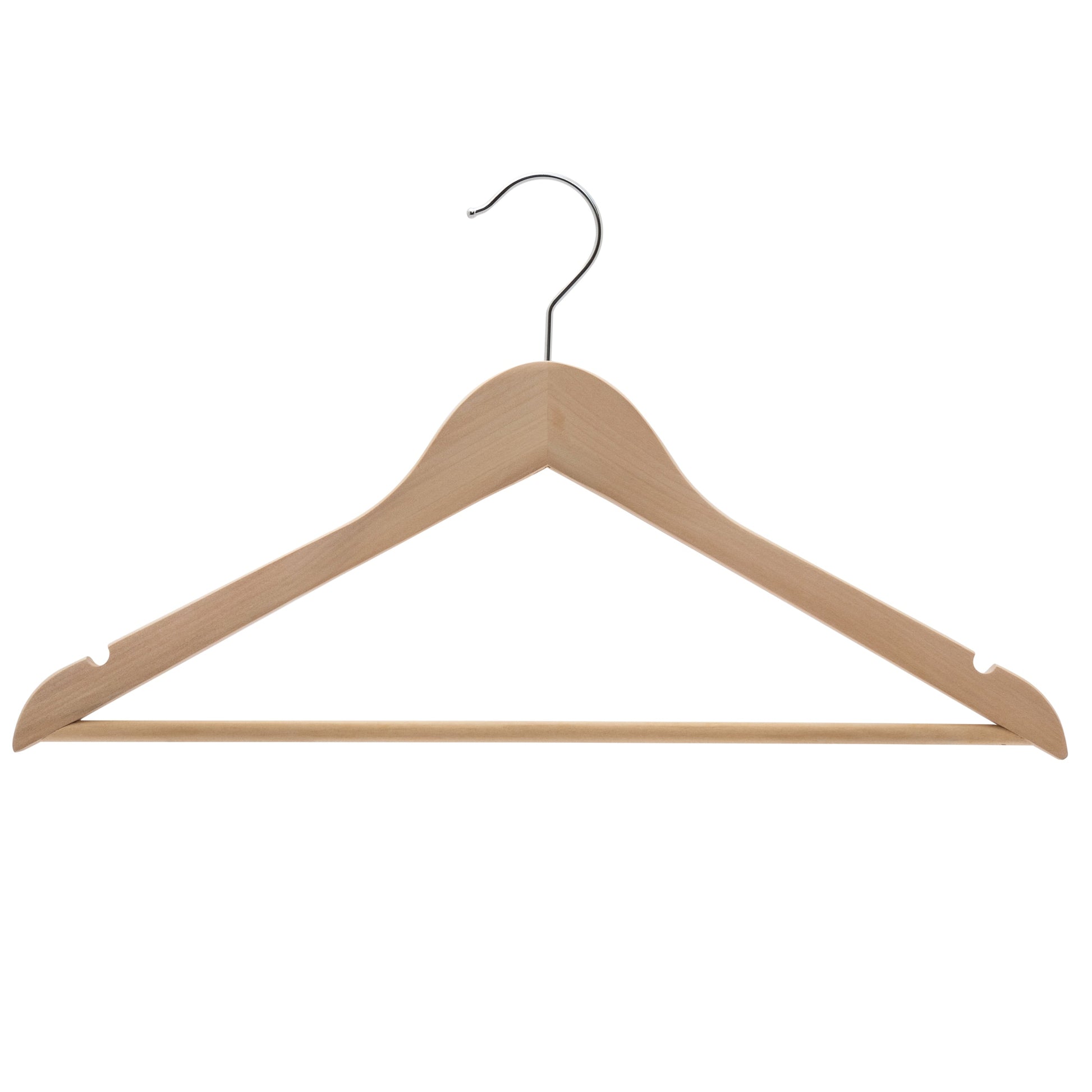 43cm Premium Natural Raw Wood Coat Hanger With Bar & NO Lacquer 12mm thick Sold in Bundle of 25/50/100 - Rackshop Australia