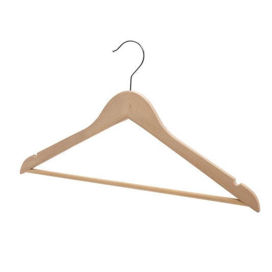43cm Premium Natural Raw Wood Coat Hanger With Bar & NO Lacquer 12mm thick Sold in Bundle of 25/50/100 - Rackshop Australia