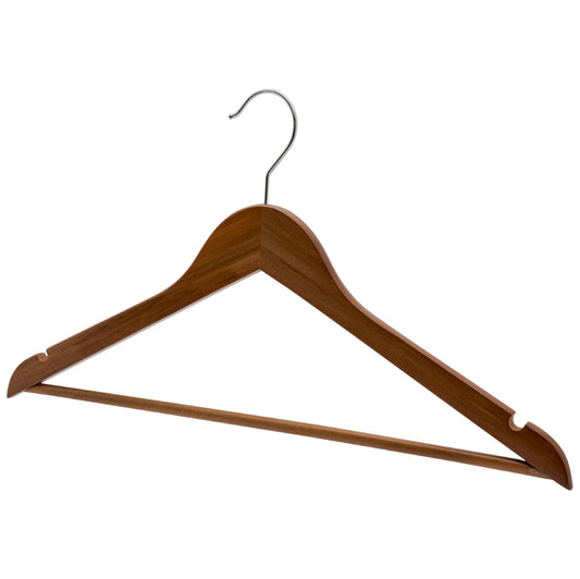 43cm Walnut Wooden Suit Hanger With Bar 12mm thick Sold in Bundle of 25/50/100 - Rackshop Australia