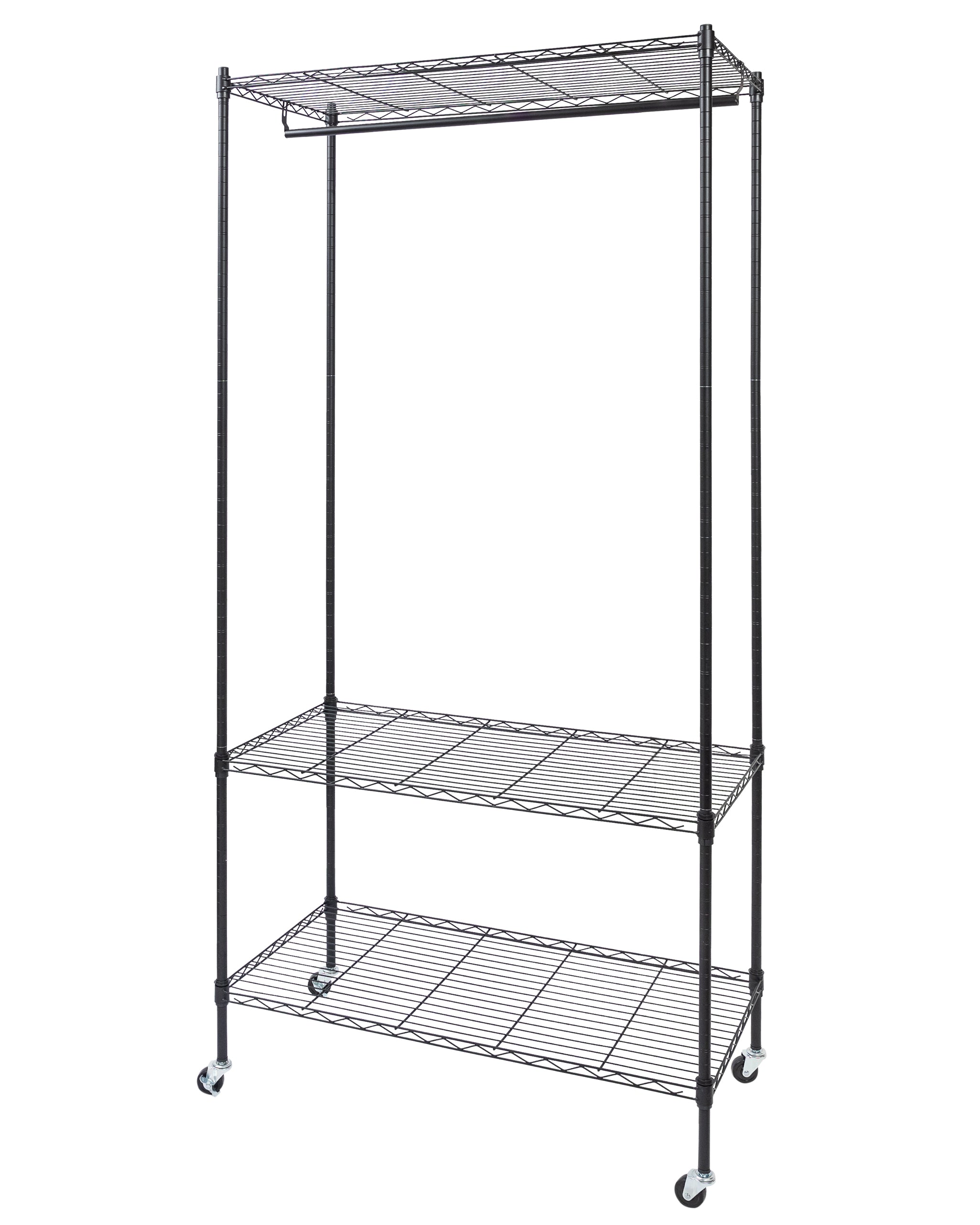 N1 Heavy Duty Matte Black Metal Garment Rack With 3 Shelves & Removabl ...