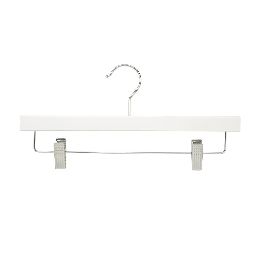 35.5cm White Wooden Pant Hanger With Clips Sold in Bundle of 25/50/100 - Rackshop Australia