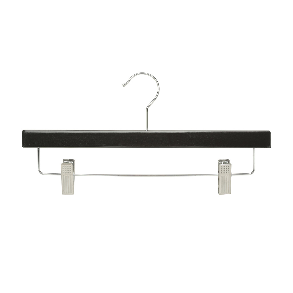 35.5cm Black Wooden Pant Hanger With Clips Sold in Bundle of 25/50/100 - Rackshop Australia