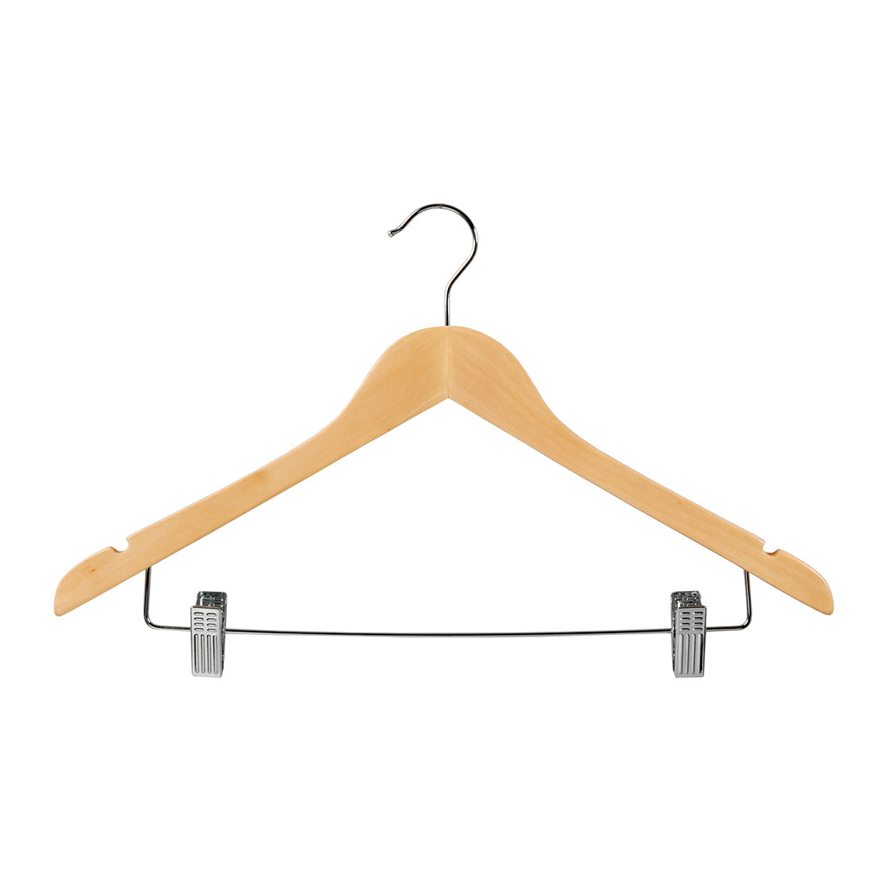 43cm Natural Wooden Combination Coat Hanger With Clips 12mm thick Sold in Bundle of 25/50/100 - Rackshop Australia