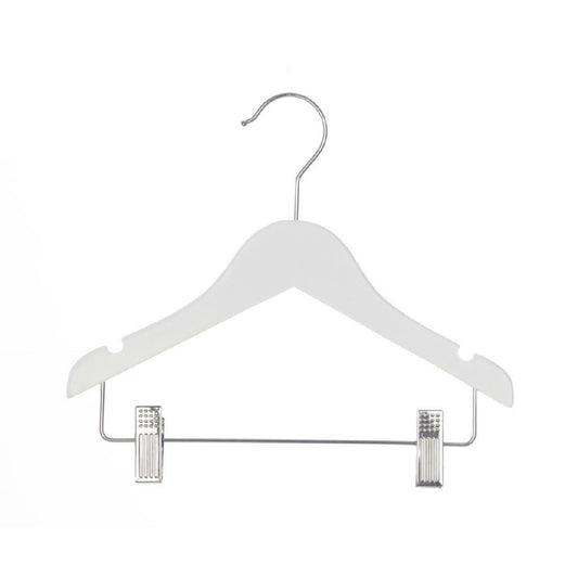 36cm White Wooden Baby Hangers with Clips & Notches Sold in Bundles of 25/50/100 - Rackshop Australia