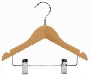 25cm Natural Wood Baby Coat Hangers with Clips & Notches Sold in Bundles of 25/50/100 - Rackshop Australia