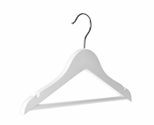 25cm White Wooden Baby Coat Hanger with Bar Sold in Bundle of 25/50/100 - Rackshop Australia